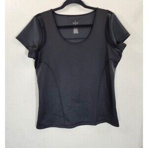 NYDJ Top Womens Large Black Mesh Panel Short Sleeve Slimming Activewear Shirt